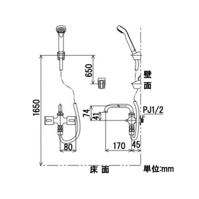 KVK(ケーブイケー) ハンドシャワー付水栓 シャワー専用タイプ 寒冷地用 固定こま仕様 パイプ吐水付  K18F 画像3