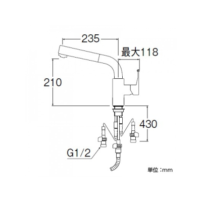 三栄水栓製作所 シングルワンホールスプレー混合栓 節水水栓 キッチン用 ホース引出し式 column  K87520JV 画像3