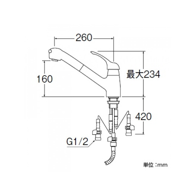 三栄水栓製作所 シングルワンホールスプレー混合栓 節水水栓 キッチン用 ホース引出し式 Kiwitap  K8770JV 画像4