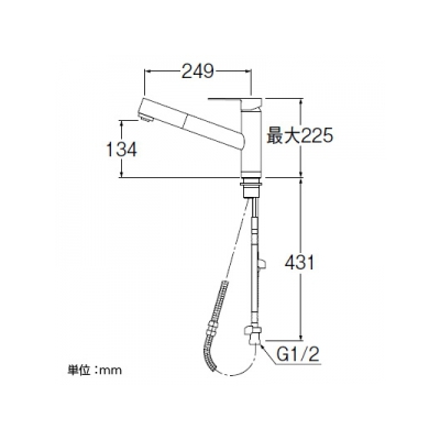 三栄水栓製作所 シングルワンホールスプレー混合栓 節水水栓 キッチン用 ホース引出し式 寒冷地用 column  K87501JK 画像3