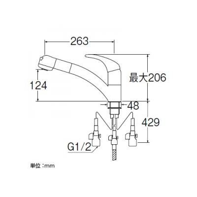 三栄水栓製作所 シングルワンホールスプレー混合栓 節水水栓 キッチン用 ホース引出し式 寒冷地用 ヘッド部シルバー modello  K8760JK-C 画像3