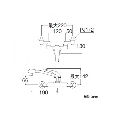 三栄水栓製作所 シングル混合栓 節水水栓 壁付混合栓 キッチン用 U-MIX  K270D 画像2