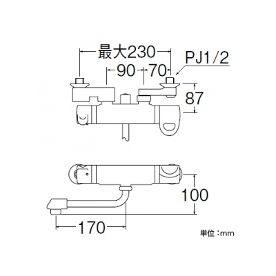 三栄水栓製作所 サーモシャワー混合栓 節水水栓 壁付混合栓 浴室用 断熱仕様 パイプ長さ:170mm modello  SK1861DW 画像3