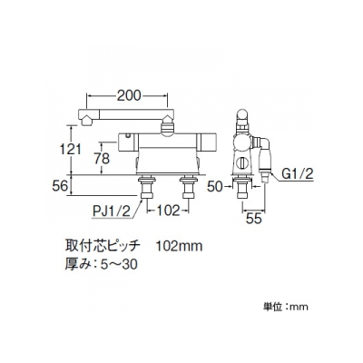 三栄水栓製作所 サーモデッキシャワー混合栓 節水水栓 浴室用 ストップシャワー付 断熱仕様 取付芯ピッチ:102mm column  SK785DT2 画像3