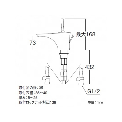 三栄水栓製作所 シングルワンホール洗面混合栓 節水水栓 ポップアップ用 専用引棒付 フラット吐水 吐水口高さ:73mm roffine  K4780PJV 画像4