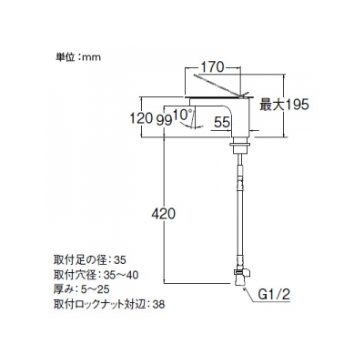 三栄水栓製作所 シングルワンホール洗面混合栓 節水水栓 ポップアップ・ゴム栓なし 泡沫吐水 吐水口高さ:99mm 寒冷地用 SUTTO  K4731NJK 画像2