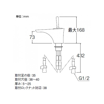 三栄水栓製作所 シングルワンホール洗面混合栓 節水水栓 ポップアップ・ゴム栓なし フラット吐水 吐水口高さ:73mm roffine  K4780NJV 画像4