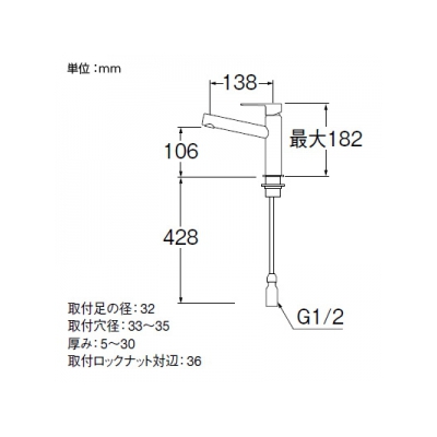 三栄水栓製作所 シングルワンホール洗面混合栓 節水水栓 スリムタイプ ポップアップ・ゴム栓なし 泡沫吐水 吐水口高さ:106mm column  K4750NV 画像2