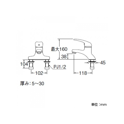 三栄水栓製作所 シングル洗面混合栓 2ホール混合栓 節水水栓 ゴム栓付 泡沫吐水 寒冷地用  K5710K 画像2