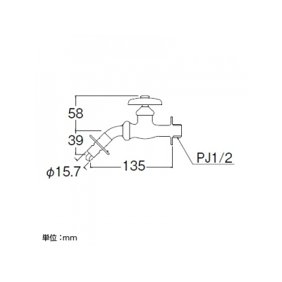 三栄水栓製作所 洗濯機用ホーム水栓 オートストッパー付 全長:135mm 呼び:13  JY123TV-1-13 画像2