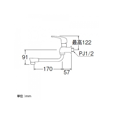 三栄水栓製作所 シングル自在水栓 節水水栓 パイプ下向きタイプ パイプ長さ:170mm  JA1071-13 画像3