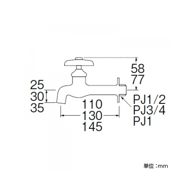 三栄水栓製作所 胴長横水栓 長さ:110mm 呼び:13  Y20J-13 画像2