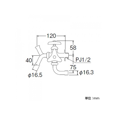 三栄水栓製作所 万能二口横水栓 呼び:13  JF12A-13 画像2