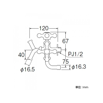 三栄水栓製作所 万能二口横水栓 クロスハンドル仕様 逆止弁付 呼び:13  JF12YV-13 画像2