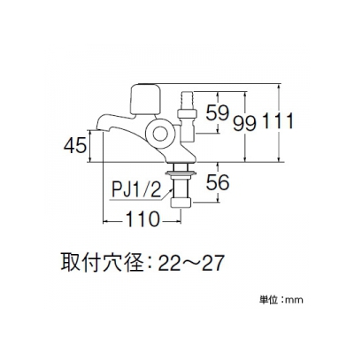 三栄水栓製作所 二口立水栓 洗面所用 ホース接続側のみ逆止付  JF504V-13 画像2