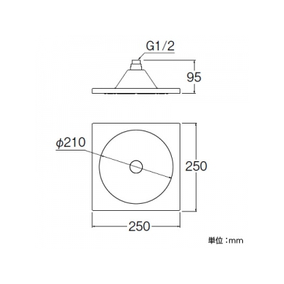 三栄水栓製作所 回転シャワーヘッド バスルーム用 角型 幅・奥行:250mm  S1040F2 画像3