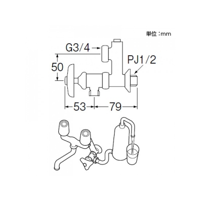 三栄水栓製作所 偏心分岐バルブ シールテープ付  PU3-12X-50 画像3