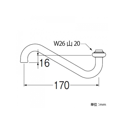 三栄水栓製作所 上向自在パイプ 下向き取付けタイプ 長さ:170mm パイプ外径:16mm  PA17J-60X-16 画像2