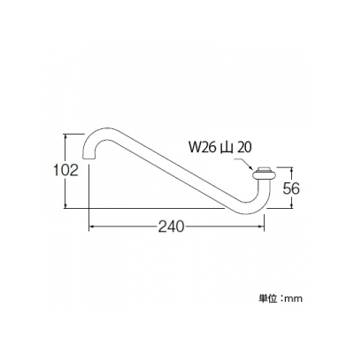 三栄水栓製作所 上向自在パイプ 下向き取付けタイプ 長さ:240mm パイプ外径:16mm  PA17J-61X2-16 画像2