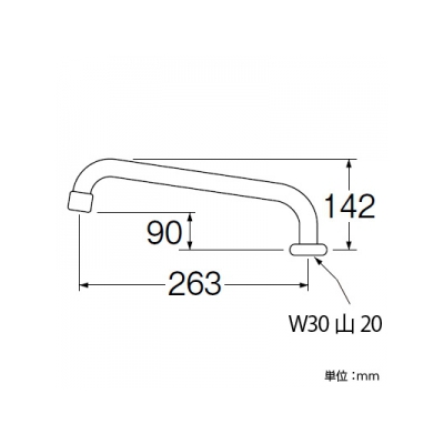 三栄水栓製作所 腰高上向パイプ 上向き取付けタイプ 長さ:263mm パイプ外径:19mm  PA23J-61X-19 画像2