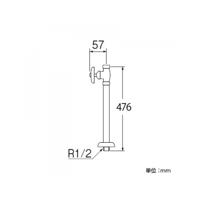 三栄水栓製作所 ストレート形止水栓[共用形](ヘリューズナシ) ナット付 長さ:476mm  V21JS-X-13X420 画像2