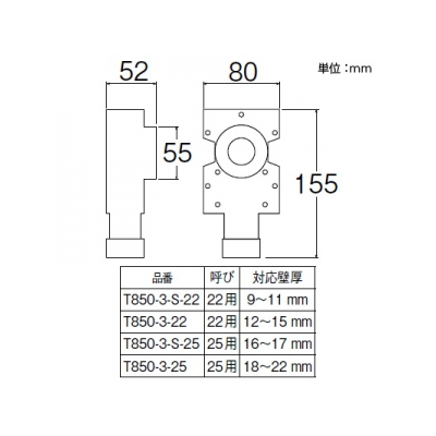 三栄水栓製作所 壁用水栓ボックス 戸建・集合住宅用 壁用水栓エルボ別売 呼び22用 対応壁厚:9～11mm  T850-3-S-22 画像2