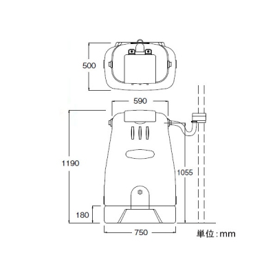 三栄水栓製作所 雨水タンク 省スペース地上設置型 取水器・専用架台付 有効タンク容量:250L グレー  EC2010AS-H-60-250L 画像2