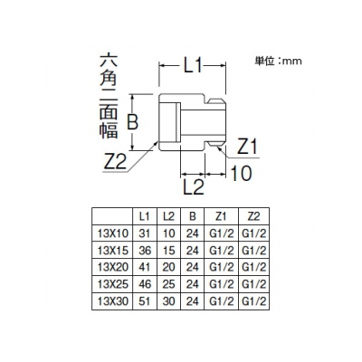 三栄水栓製作所 ベンリーカン用オスメスアダプター 継ぎ足し用10mm 呼び13(G1/2) 黄銅製 パッキン付  T254-13X10 画像2