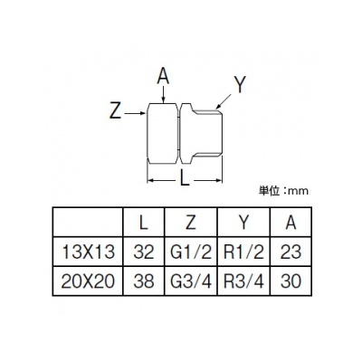 三栄水栓製作所 片ナット付アダプター 袋ナット回転式 呼び13(G1/2×R1/2) 黄銅製  T90-26-13X13 画像2