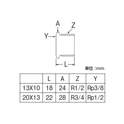 三栄水栓製作所 ブッシング 呼び13(R1/2)×呼び10(Rp3/8) 青銅製  T24-13X10 画像2
