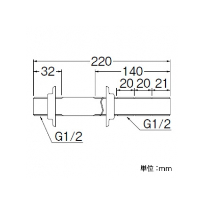 三栄水栓製作所 貫通ニップル 呼び13(G1/2) 黄銅製 長さ:220mm  T231-13 画像3