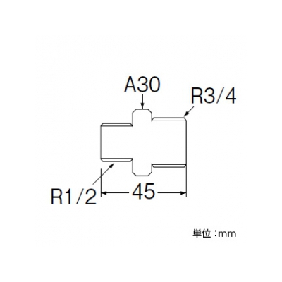 三栄水栓製作所 異径六角ニップル(クロム) 呼び20(R3/4)×呼び13(R1/2) 青銅製  T701-1-20X13 画像2