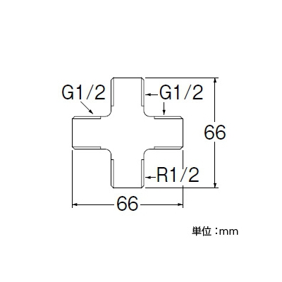 三栄水栓製作所 クロス接手(クロム) 呼び13(G1/2×G1/2×G1/2×R1/2) 青銅製  T790G-4-13 画像2