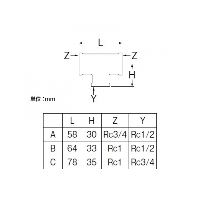 三栄水栓製作所 砲金異径チーズ 呼び20(Rc3/4)×20(Rc3/4)×13(Rc1/2) 青銅製  T770-1-A-20X20X13 画像2