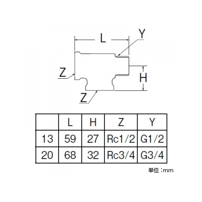 三栄水栓製作所 砲金メンオンチーズ 呼び20(Rc3/4)×20(Rc3/4)×20(G3/4) 青銅製  T772-2-20 画像2