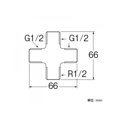 三栄水栓製作所 砲金クロス接手 呼び13(G1/2)×13(G1/2)×13(R1/2) 青銅製  T790-4-13 画像2