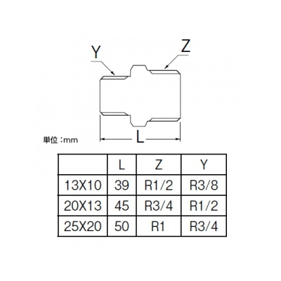 三栄水栓製作所 ステンレス異径六角ニップル 呼び13(R1/2)×10(R3/8) SUS304製  TS700-1-13X10 画像2