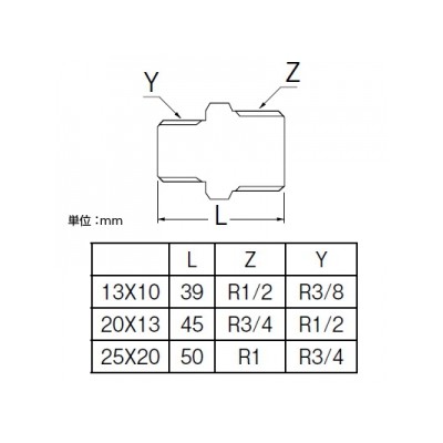 三栄水栓製作所 ステンレス異径六角ニップル 呼び20(R3/4)×13(R1/2) SUS304製  JTS700-1-20X13 画像2