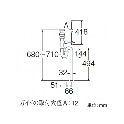 三栄水栓製作所 洗髪排水栓付Sトラップ 洗面用品 オーバーフロー用 ヘアキャッチャー付 ポップアップ 排水栓外径:64mm パイプ径:32mm  H774-38 画像2