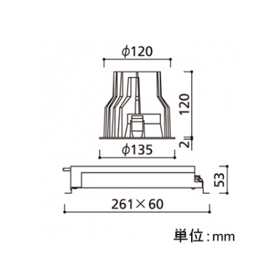 オーデリック LEDダウンライト M形 埋込穴φ125 HID70Wクラス LED18灯 配光角:49° 連続調光 本体色:ブラック 電球色タイプ 3000K  XD258571P 画像2