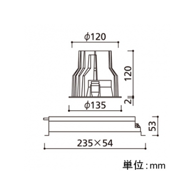 オーデリック LEDダウンライト M形 埋込穴φ125 HID35Wクラス LED12灯 配光角:74° 非調光 本体色:ブラック 白色タイプ 4000K  XD258115F 画像2