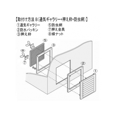 篠原電機 通気ギャラリー+押え枠+防虫網 IP31 屋内推奨 鋼板製  G2-15-SET-B 画像2