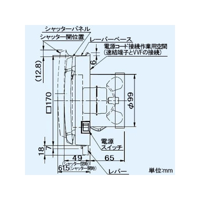 パイプファン 給気専用形 角形インテリアパネル形 プロペラファン 壁面