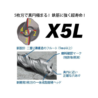 BOSCH SDSプラスビット X5Lタイプ ショートタイプ 錐径φ3.5mm 全長110mm 5本入セット  X5L035110/5 画像2