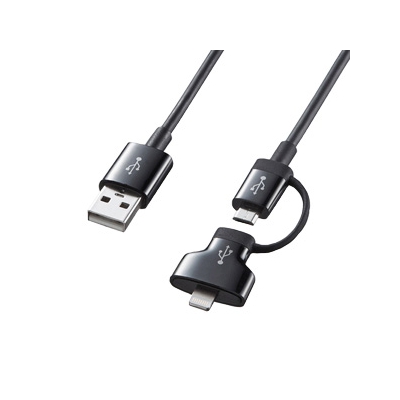 サンワサプライ ライトニングアダプタ付きmicroUSBケーブル 長さ0.3m ブラック KB-IPLT03ADBK