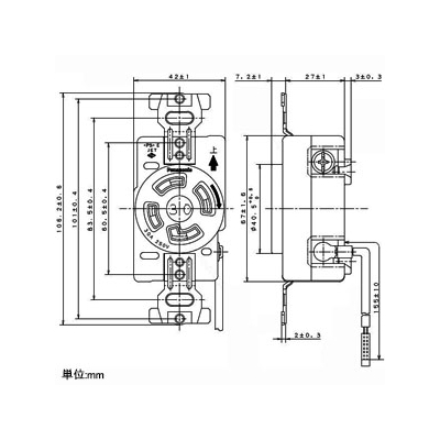 パナソニック 接地3P引掛埋込コンセント 接地リード線付 30A 250V 緑  WF2430G1 画像2