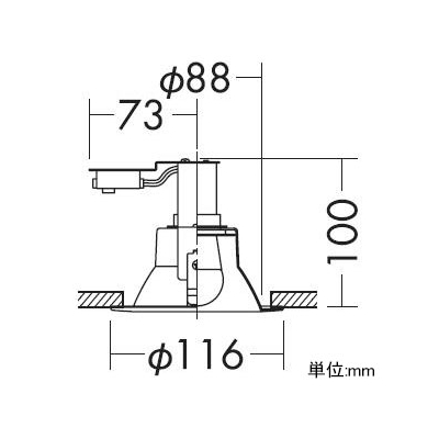 DAIKO LEDベースダウンライト ランプタイプ 高気密SGI形 非調光タイプ 白熱灯60Wタイプ 電球色 4.7W 口金E17 ランプ付 埋込穴φ100  DDL-4763YW 画像2