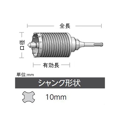 ユニカ 軽量ハンマードリル用コアドリルセット 打撃+回転用 LHCタイプ(SDSシャンク) 口径25mm シャンク径10mm  LHC-25 画像2