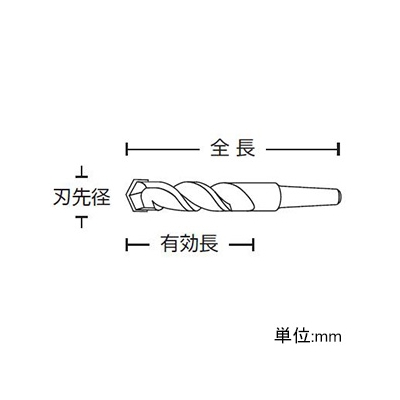 ユニカ テーパー軸ビット TPタイプ・ショートNo.1(MT-1) 打撃+回転用 刃先径6.4mm  TP6.4X100 画像2