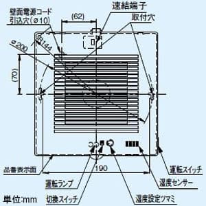 パナソニック パイプファン 自動運転形[湿度センサー付] 排気 角形ルーバー ターボファン 洗面所用 壁・天井取付 高気密電気式シャッター付 適用パイプ径φ150mm 速結端子付 FY-12PTH9D 画像2